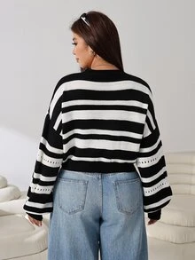 Solflare Cardigan de punto de manga larga con botones y calado de color contrastante para mujer talla grande otoño/invierno - Multicolor - Ver 8