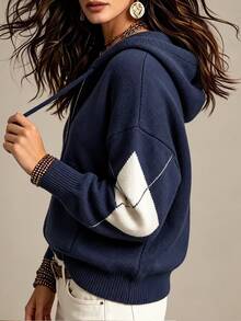 Trelyra Women's Casual Solid Color Hooded Cardigan, Autumn/Winter - Blue - View 4