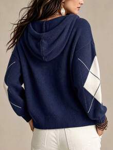 Trelyra Women's Casual Solid Color Hooded Cardigan, Autumn/Winter - Blue - View 2