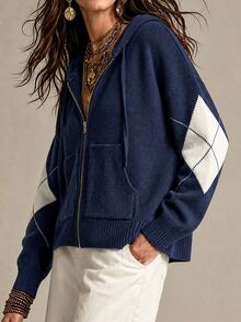 Trelyra Women's Casual Solid Color Hooded Cardigan, Autumn/Winter - Blue - View 3