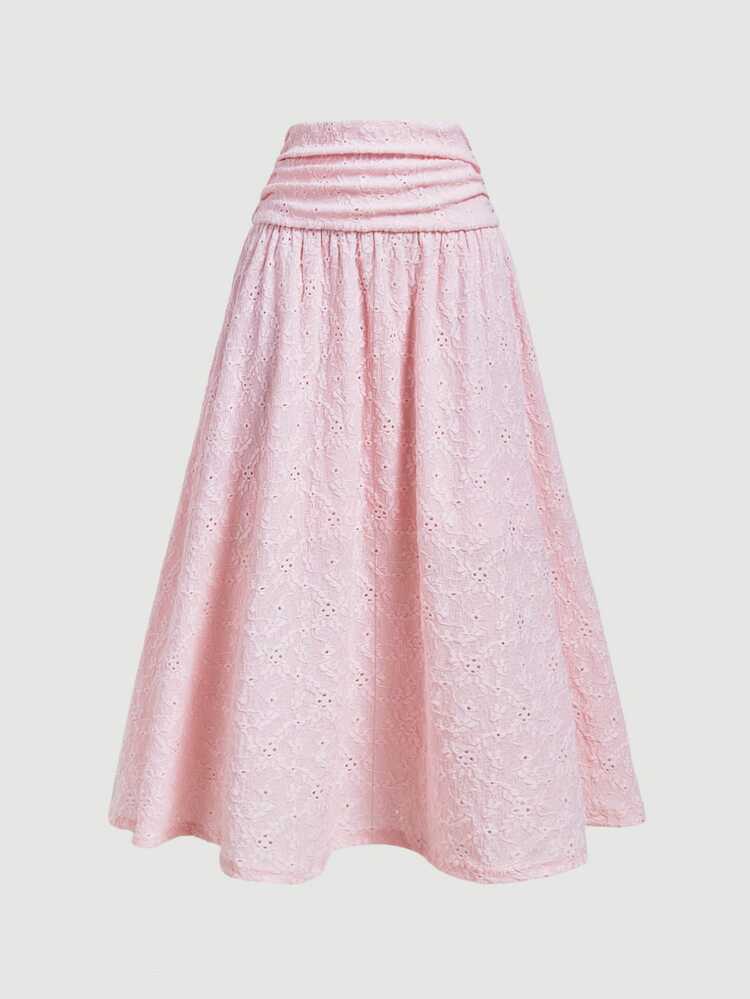 SHEIN MOD Women's Sweet Lace T-Shirt And Pleated Maxi Skirt 2 Pieces Set - Pink - View 9