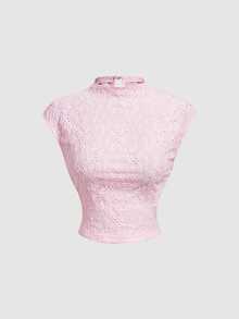 SHEIN MOD 女款甜美蕾絲T恤與百褶長裙兩件套 - 粉色 - 查看 8