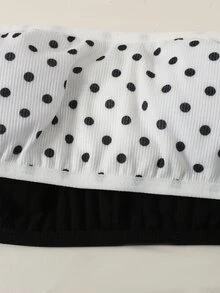 SHEIN 青少年女孩休閒波點黑色針織抹胸上衣 - 黑與白 - 查看 7