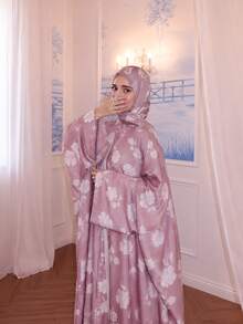 Al Najma Women's Floral Print Casual Party & Travel Robe - Baby Pink - View 2