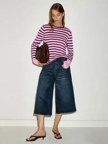 MOTF PREMIUM FALL/WINTER URBAN CHIC WOOL BLEND COLORFUL STRIPED KNIT TOP - Pink - View 3