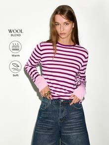 MOTF PREMIUM FALL/WINTER URBAN CHIC WOOL BLEND COLORFUL STRIPED KNIT TOP - Pink - View 2