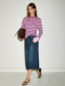 MOTF PREMIUM FALL/WINTER URBAN CHIC WOOL BLEND COLORFUL STRIPED KNIT TOP - Pink - View 4