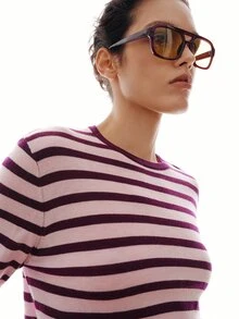 MOTF PREMIUM FALL/WINTER URBAN CHIC WOOL BLEND COLORFUL STRIPED KNIT TOP - Pink - View 9