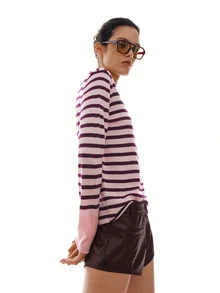 MOTF PREMIUM FALL/WINTER URBAN CHIC WOOL BLEND COLORFUL STRIPED KNIT TOP - Pink - View 8