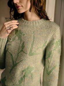 MOTF PREMIUM WOMEN'S ELEGANT FLORAL JACQUARD ROUND NECK NEW PULLOVER KNIT SWEATER - Green - View 3