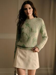 MOTF PREMIUM WOMEN'S ELEGANT FLORAL JACQUARD ROUND NECK NEW PULLOVER KNIT SWEATER - Green - View 6