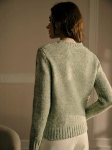 MOTF PREMIUM WOMEN'S ELEGANT FLORAL JACQUARD ROUND NECK NEW PULLOVER KNIT SWEATER - Green - View 4