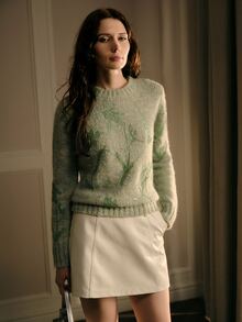 MOTF PREMIUM WOMEN'S ELEGANT FLORAL JACQUARD ROUND NECK NEW PULLOVER KNIT SWEATER - Green - View 5