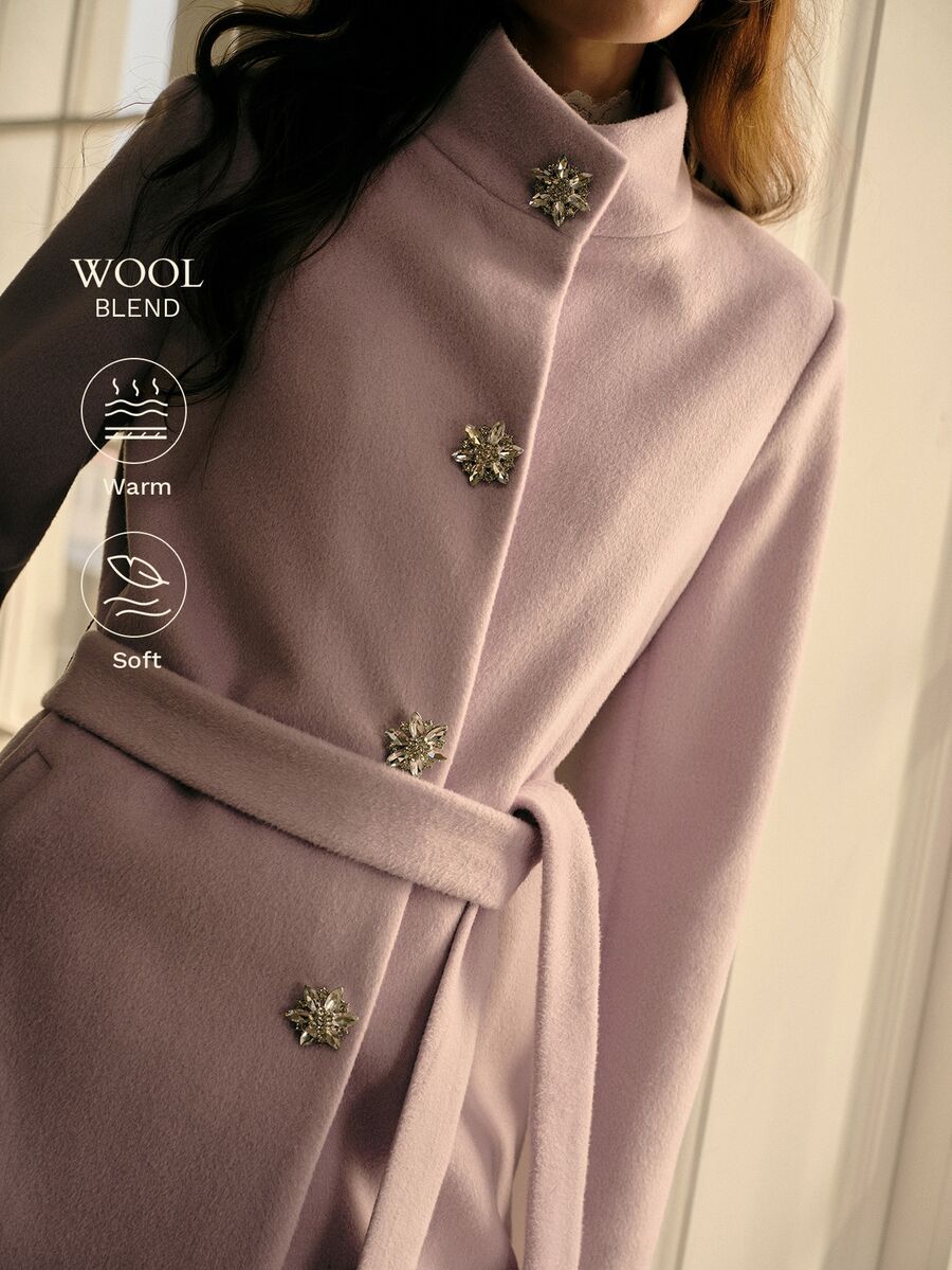 MOTF PREMIUM Mantel Wanita Warna Pink dengan Kerah Tegak, Elegan dan Mewah, Musim Gugur/Musim Dingin