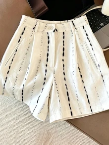 Franclia 女款白色寬腿短褲，高腰顯瘦休閒短褲，夏季 - 彩色 - 查看 3