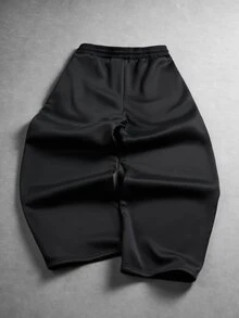 PAVTROS 男士街頭風 INS 風格 手寫復古字體刺繡洛杉磯印花日常穿搭 黑金配色寬腿運動長褲 約會之夜 - 黑色 - 查看 4
