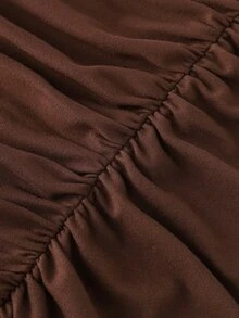 LUMIGAL Elegant Sexy Solid Color Ruffle Pleated Slit Long Sleeve Dress For Women Night Out Date Night Dark Brown Autumn - Brown - View 5