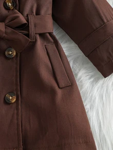 SHEIN Souflis Baby Girls Fashion Elegant Belted Lapel Front-Open Long Trench Coat - Camel - View 6