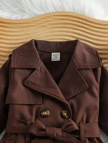 SHEIN Souflis Baby Girls Fashion Elegant Belted Lapel Front-Open Long Trench Coat - Camel - View 4