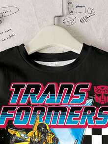 Transformers X SHEIN 青少年男孩字母棋盤格印花短袖休閒T恤 - 白色 - 查看 3
