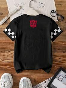 Transformers X SHEIN 青少年男孩字母棋盤格印花短袖休閒T恤 - 白色 - 查看 2
