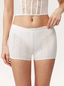 Elorette 100% Cotton Solid Color Textured Comfortable Women's Boyshort Panties Shorts Comfy - White - View 6