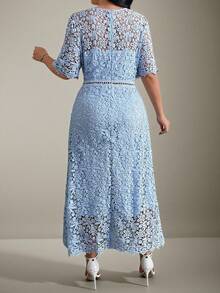 Flouryn Plus Size Simple Fashionable Casual Daily Dress - Blue - View 2