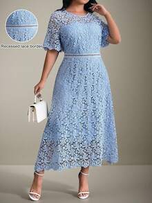 Flouryn Plus Size Simple Fashionable Casual Daily Dress - Blue - View 1