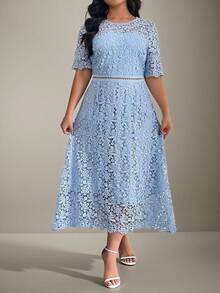 Flouryn Plus Size Simple Fashionable Casual Daily Dress - Blue - View 4
