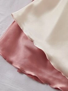 SilkySpell 2pcs Women's Spaghetti Strap Backless Gentle Sweet Solid Color Cross-Strap Satin Nightdress Two-Color Luxeloungewear - Multicolor - View 6