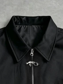 Manfinity CasualCool Men's Black Turn-Down Collar Functional Buckle Jacket, American Loose Fit Drop Shoulder Design Casual Outerwear - Black - View 4
