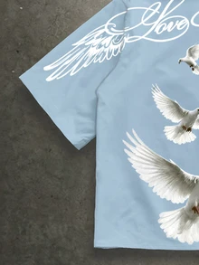 Manfinity ZONE917 Men Pigeon & Letter Graphic Shirt - Baby Blue - View 4
