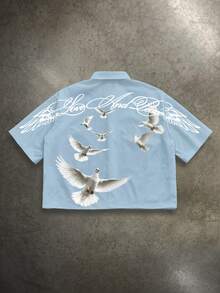 Manfinity ZONE917 Men Pigeon & Letter Graphic Shirt - Baby Blue - View 1