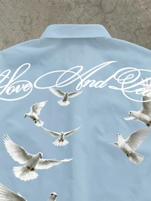 Manfinity ZONE917 Men Pigeon & Letter Graphic Shirt - Baby Blue - View 2