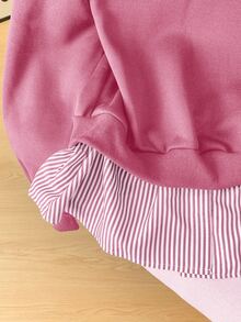 Modelyn Striped Patchwork 2 In 1 Long Sleeve Elegant & Fashionable Women Sweatshirt - Hot Pink - View 7