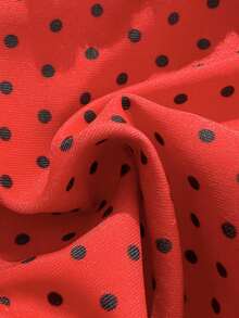 Swim Mod Women's Summer Beach Casual Polka Dot Print Spliced Lace Trim Tie Neck Halter Red Bikini Set - Red - View 7