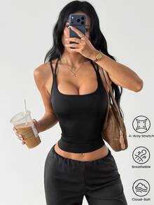 Coolane Women's Minimalist Versatile Slim Fit Sports Tank Top For Daily Wear - Black - View 6