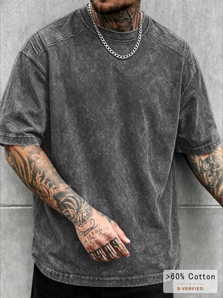 SLATEMANN Men Round Neck Tie Dye Short Sleeve Tee - Dark Grey - View 5