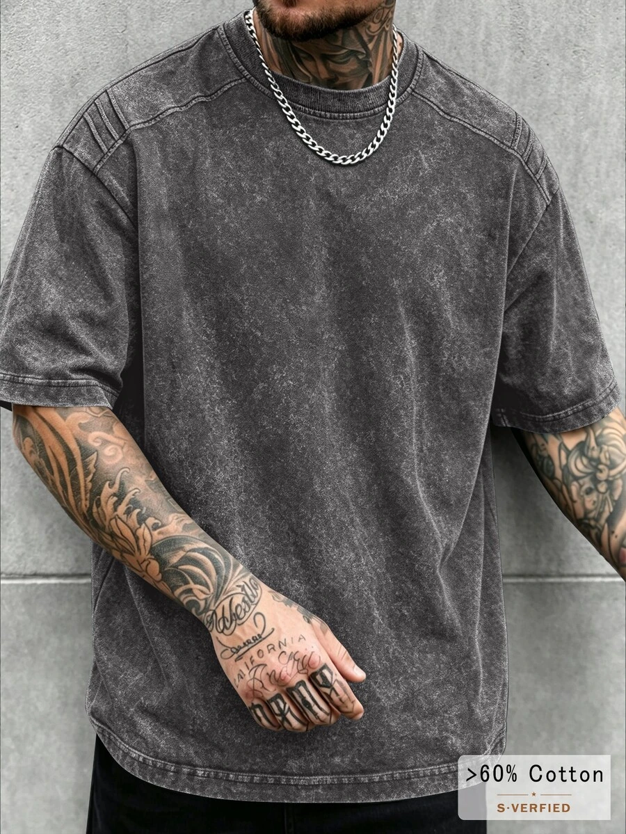 SLATEMANN Men Round Neck Tie Dye Short Sleeve Tee - Dark Grey - View 1