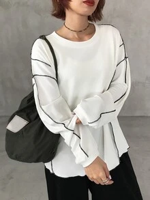 FRIFUL Women's Early Autumn New Korean Style Colorblock Trim Long Sleeve Loose T-Shirt - Beige - View 5