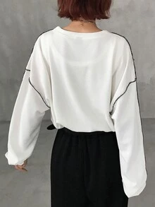 FRIFUL Women's Early Autumn New Korean Style Colorblock Trim Long Sleeve Loose T-Shirt - Beige - View 2