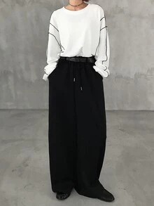 FRIFUL Women's Early Autumn New Korean Style Colorblock Trim Long Sleeve Loose T-Shirt - Beige - View 6