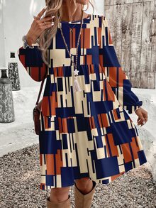 EMERY ROSE Women's Mid-Length Casual Minimalist Cartoon Pattern Dress Suitable For All Seasons - Multicolor - View 1