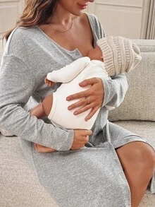 Slowluna 孕婦純色孕婦洋裝 - 灰色 - 查看 7