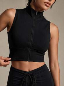 Easithlete Easithlete Zip Up Crop Sports Tank Top Fitted Shirtworkout Tank Top - Black - View 6