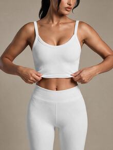Modviera Curved Hem Sports Tee Gym Top Workout Cami Top - White - View 5