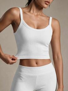 Modviera Curved Hem Sports Tee Gym Top Workout Cami Top - White - View 4