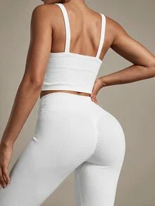 Modviera Curved Hem Sports Tee Gym Top Workout Cami Top - White - View 2