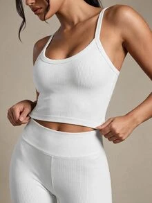 Modviera Curved Hem Sports Tee Gym Top Workout Cami Top - White - View 3