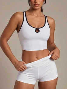 SHEIN Sports Women's Colorblock Slim Fit Versatile Daily Casual Sports T-Shirt - White - View 5